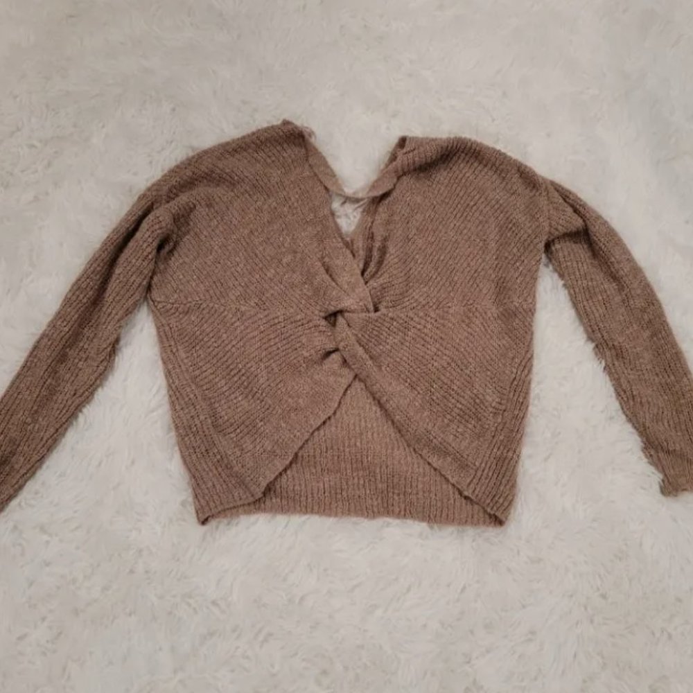 Cable knit cross back sweater